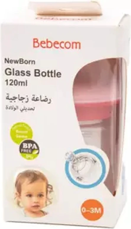 Bebecom Glass Feeding Bottle for Newborns 120ml (Pink) Bebecom Glass Feeding Bottle for Newborns 120ml (Pink) - baby feeding bottle