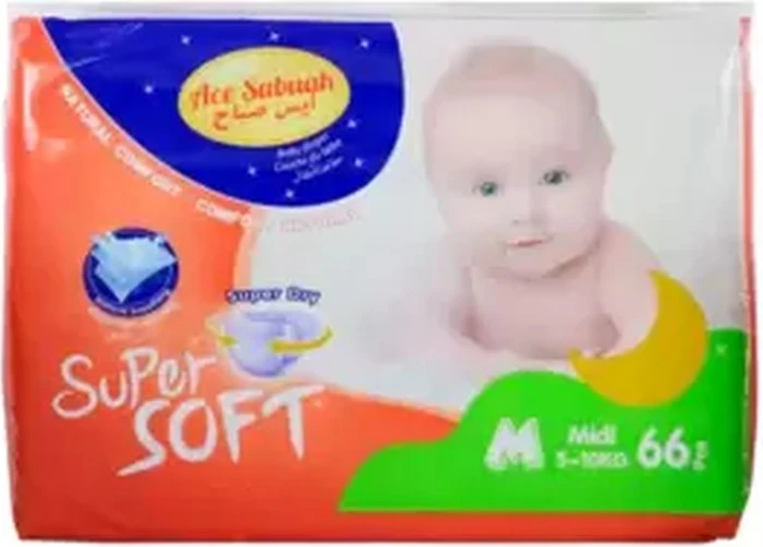 Ace Sabaah Super Soft And Super Dry Medium Baby Diaper, 5-10kg- 66pcs Ace Sabaah Super Soft And Super Dry Medium Baby Diaper, 5-10kg- 66pcs - baby diapers