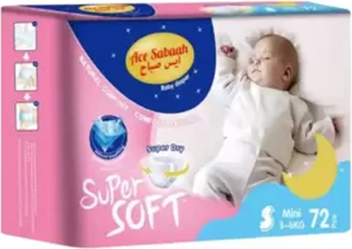 Ace Sabaah Natural Comfort And Breathing Super Dry Mini Baby Diaper Size Small, 3-6kg- 72pcs Ace Sabaah Natural Comfort And Breathing Super Dry Mini Baby Diaper Size Small, 3-6kg- 72pcs - baby diapers
