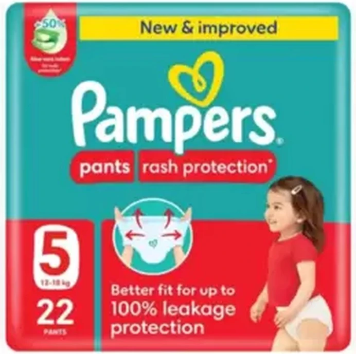 Pampers Rash Protection Baby Nappy Pants with Aloe Vera Lotion, Size 5, 12-18kg- 22pcs Pampers Rash Protection Baby Nappy Pants with Aloe Vera Lotion, Size 5, 12-18kg- 22pcs - baby diapers