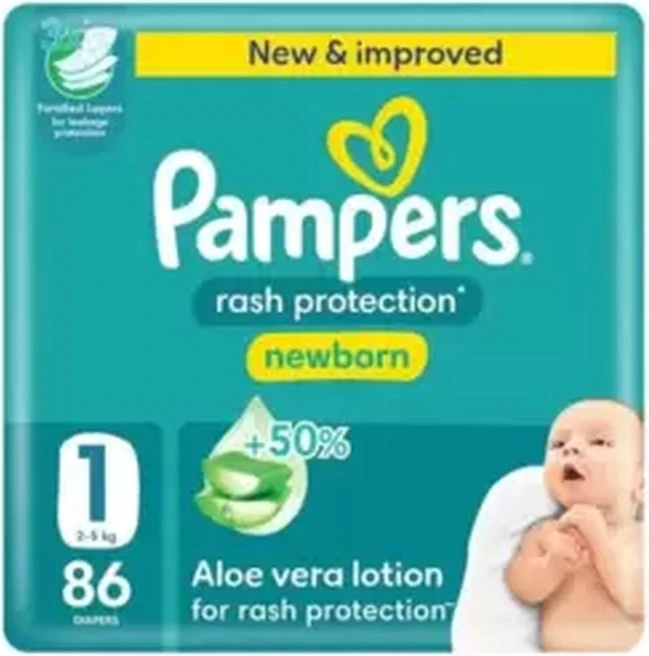 Pampers Rash Protection Mega Pack Baby Diapers, Size 1, 2-5kg- 86pcs Pampers Rash Protection Mega Pack Baby Diapers, Size 1, 2-5kg- 86pcs - baby diapers