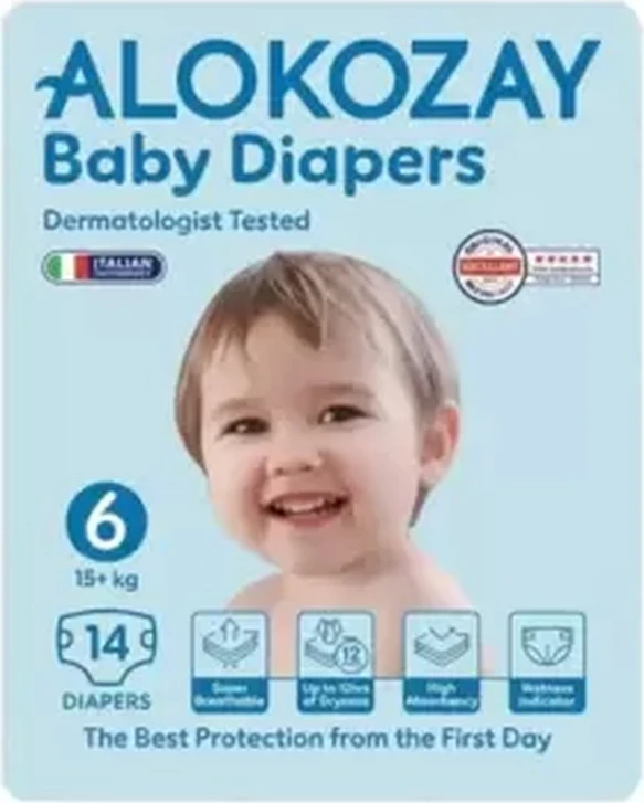 Alokozay Baby Diapers, Size 6, 15+kg- 14pcs Alokozay Baby Diapers, Size 6, 15+kg- 14pcs - baby diapers