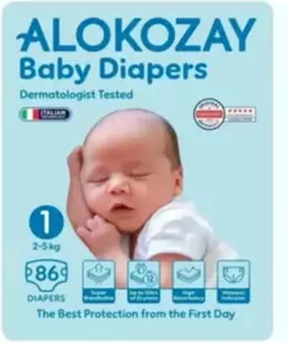 Alokozay Baby Diapers, Size 1, 2-5kg- 86pcs Alokozay Baby Diapers, Size 1, 2-5kg- 86pcs - baby diapers
