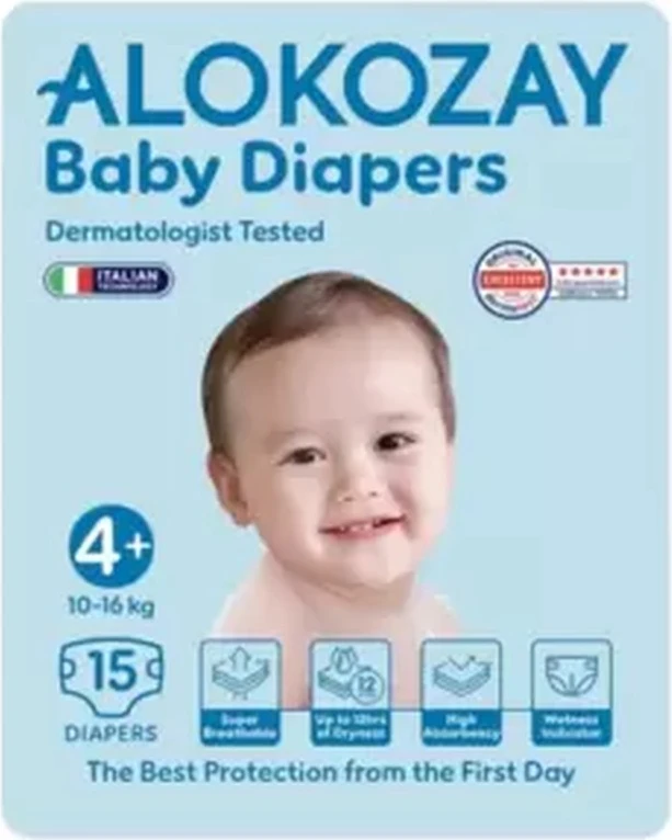 Alokozay Baby Diapers Dermatologist Tested with Italian Technology 4 above and 10-16Kg- 15pcs Alokozay Baby Diapers Dermatologist Tested with Italian Technology 4 above and 10-16Kg- 15pcs - baby diapers