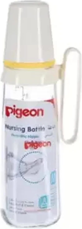 Pigeon Medium Flow Glass Feeding Bottle With Peristaltic Teat And Handle- 240ml Pigeon Medium Flow Glass Feeding Bottle With Peristaltic Teat And Handle- 240ml - baby bottle teat
