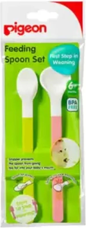 Pigeon BPA Free Long Handle Feeding Spoon Set Pink And Green For 6 months Babies- 2pcs Pigeon BPA Free Long Handle Feeding Spoon Set Pink And Green For 6 months Babies- 2pcs - baby feeding set