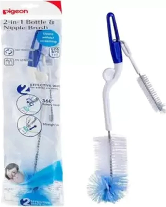 Pigeon 2 in 1 Bottle And Teat Cleaning Nylon Brush Rotary- White And Blue Pigeon 2 in 1 Bottle And Teat Cleaning Nylon Brush Rotary- White And Blue - baby bottle teat