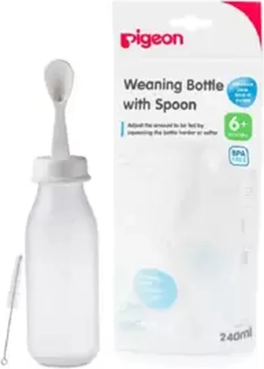 Pigeon BPA Free Weaning Feeder Bottle With Spoon For 6+ months- 240ml Pigeon BPA Free Weaning Feeder Bottle With Spoon For 6+ months- 240ml - baby feeding set