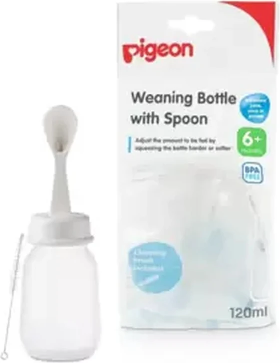 Pigeon BPA Free Weaning Feeder Bottle With Spoon For 6+ months- 120ml Pigeon BPA Free Weaning Feeder Bottle With Spoon For 6+ months- 120ml - baby feeding set