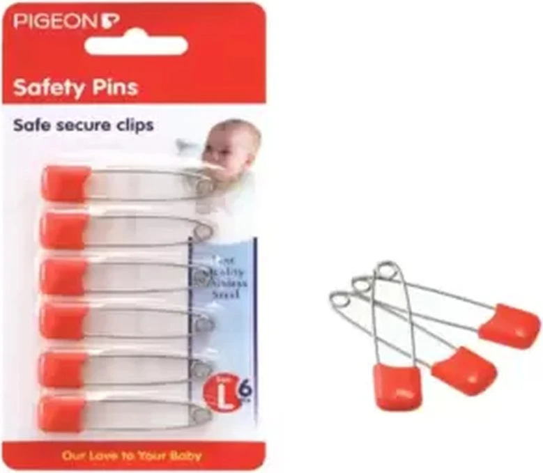 Pigeon BPA Free Safety Pins With Safety Locks Plastic Cap Large Size- 6pcs Pigeon BPA Free Safety Pins With Safety Locks Plastic Cap Large Size- 6pcs - baby safety pins