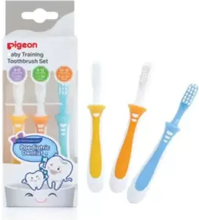 Pigeon Baby Training Toothbrush Set Multicolor With Extra Soft And Rounded Bristles- 3pcs Pigeon Baby Training Toothbrush Set Multicolor With Extra Soft And Rounded Bristles- 3pcs - baby toothbrush
