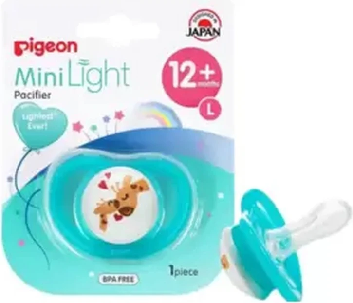 Pigeon Minilight Pacifier Large Sized Teeth Friendly For 12+ months Babies in Giraffe Prints- Light Blue Pigeon Minilight Pacifier Large Sized Teeth Friendly For 12+ months Babies in Giraffe Prints- Light Blue - baby pacifier