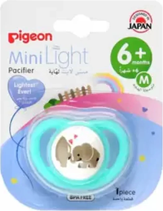 Pigeon Medium Sized Minilight Pacifier Elephant Printed and Teeth Friendly For 6+ months Babies- Light Blue Pigeon Medium Sized Minilight Pacifier Elephant Printed and Teeth Friendly For 6+ months Babies- Light Blue - baby pacifier