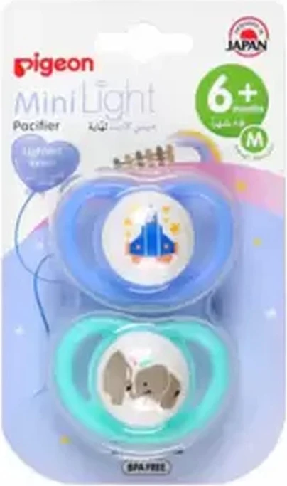 Pigeon Minilight 6+ Months M Size Pacifier For Boy Baby- 2pcs Pigeon Minilight 6+ Months M Size Pacifier For Boy Baby- 2pcs - baby pacifier