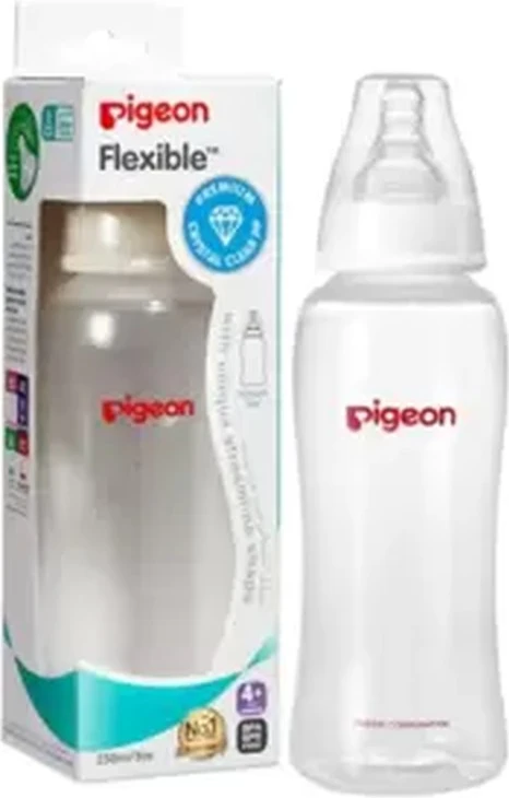 Pigeon Flexible Polypropylene Bottle With Unique Streamline Shape- 250ml Pigeon Flexible Polypropylene Bottle With Unique Streamline Shape- 250ml - baby feeding bottle
