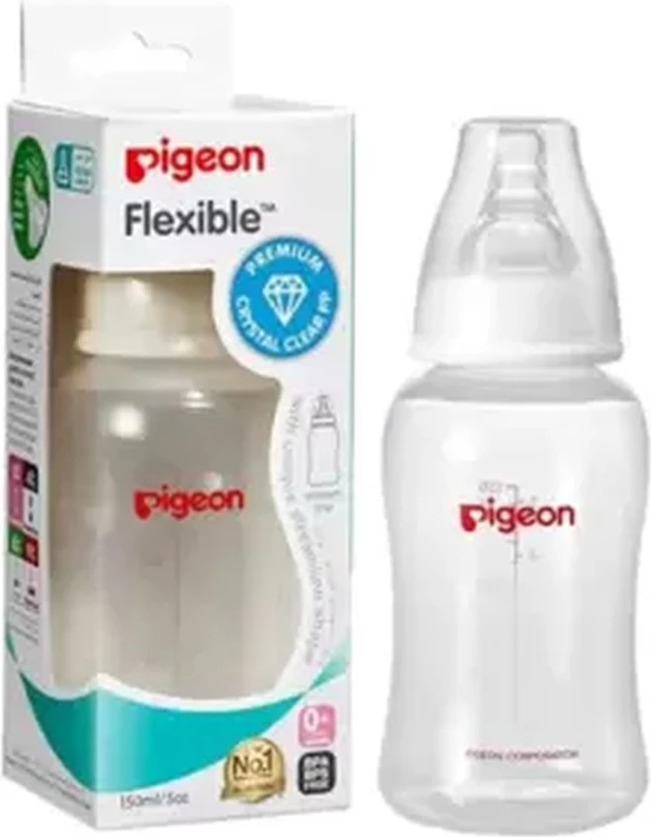 Pigeon Flexible Small Polypropylene Bottle With Unique Streamline Shape- 150ml Pigeon Flexible Small Polypropylene Bottle With Unique Streamline Shape- 150ml - baby feeding bottle