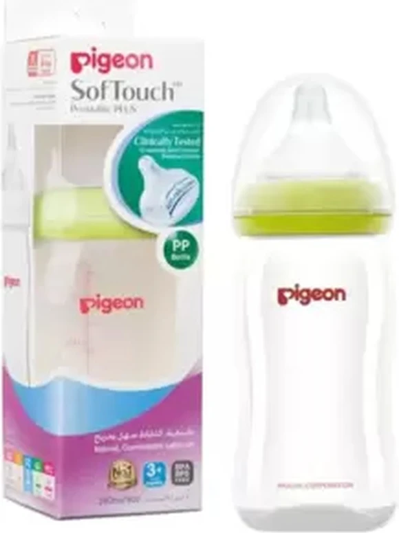 Pigeon Softouch Peristaltic Plus 3+ Months Wide Neck Polypropylene Baby Bottle- 240ml Pigeon Softouch Peristaltic Plus 3+ Months Wide Neck Polypropylene Baby Bottle- 240ml - baby feeding bottle