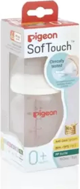 Pigeon Softouch Peristaltic Plus 0+ Months Wide Neck Polypropylene Baby Bottle- 160ml Pigeon Softouch Peristaltic Plus 0+ Months Wide Neck Polypropylene Baby Bottle- 160ml - baby feeding bottle