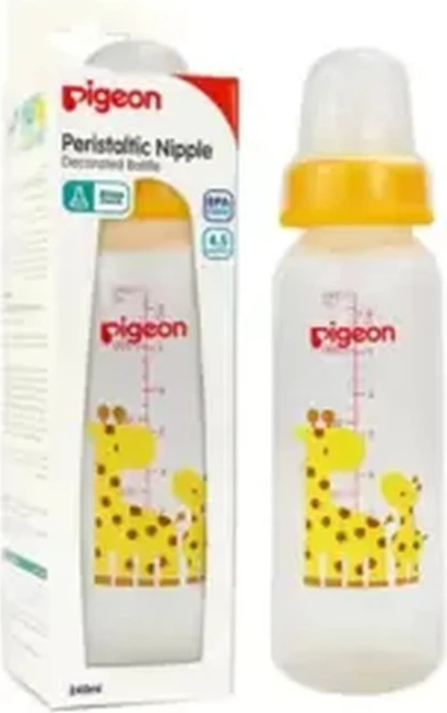 Pigeon Peristaltic Nipple Slim Neck Animal Decorated Baby Bottle- 240ml Pigeon Peristaltic Nipple Slim Neck Animal Decorated Baby Bottle- 240ml - baby bottle teat
