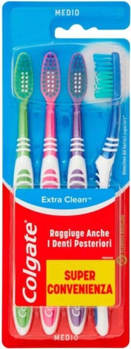 Colgate Extra Clean Medium Toothbrush (Pack of 4), Special cleaning tip, Soft rubber tongue cleaner Al ain Abu Dhabi UAE