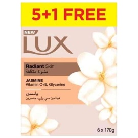 LUX Bar Soap Jasmine for radiant skin, Jasmine, with Vitamin C, E, and Glycerine, 170g Pacl of 6 Al Ain Abu Dhabi UAE