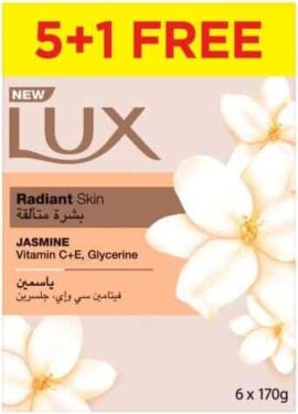 LUX Bar Soap Jasmine for radiant skin, Jasmine, with Vitamin C, E, and Glycerine, 170g Pacl of 6 Al Ain Abu Dhabi UAE